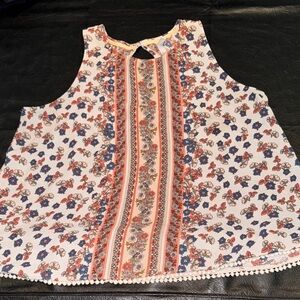 Xhilaration Floral Print Blouse - Orange and Blue, EUC